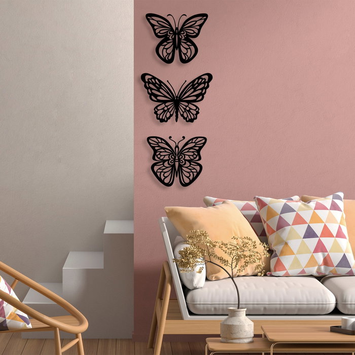 Wallity Butterflies 3 - Escultura de pared de metal negra